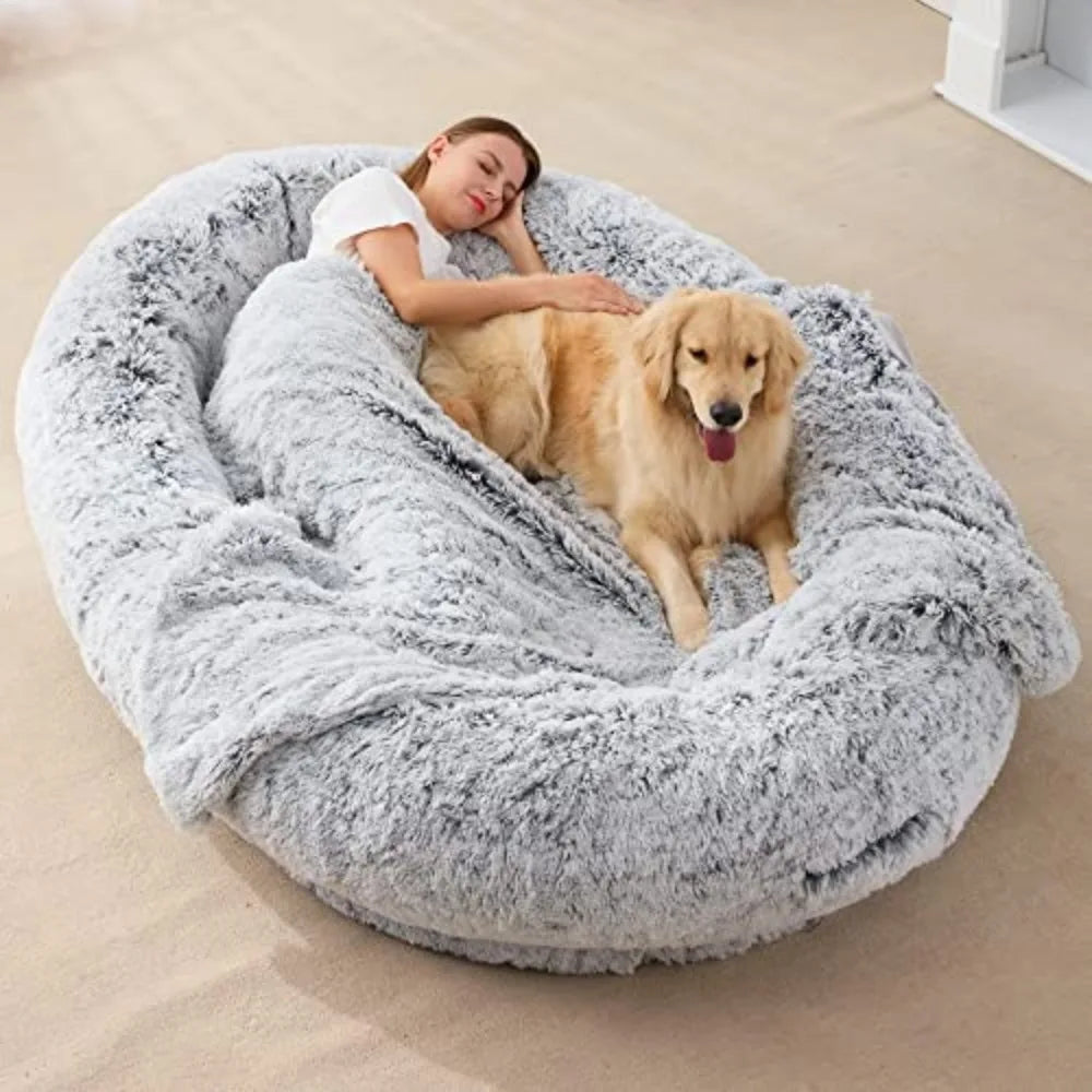 Luxury Washable Human Dog Bed - Warm Fur Kennel Mat